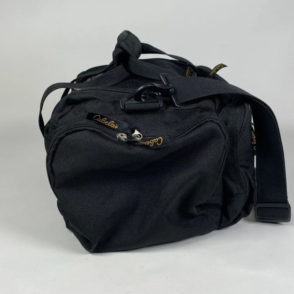 Cabelas Black Duffel Bag Detachable Shoulder Strap Zip Pockets Gym Travel
